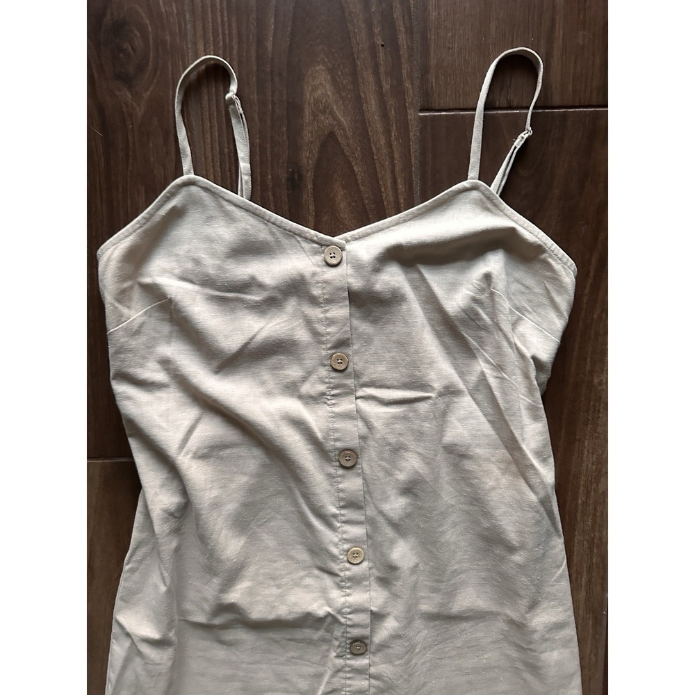 UpWest Tan Beige Linen Blend Button Front Midi Dress Smocked Back Womens Large